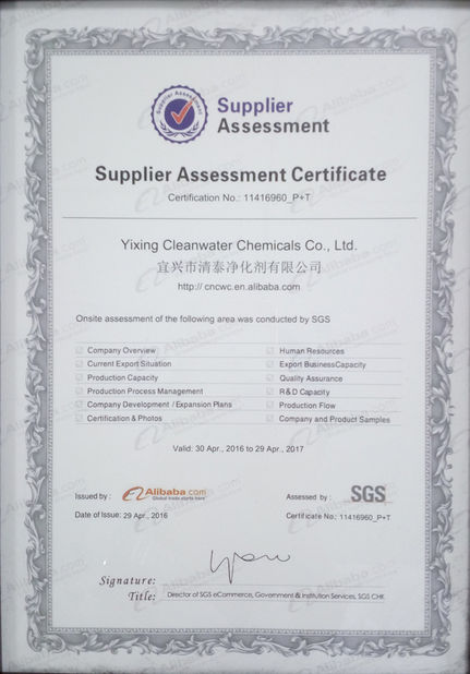 چین Yixing Cleanwater Chemicals Co.,Ltd. گواهینامه ها